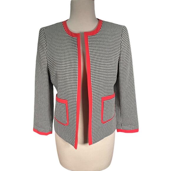Nine West Blazer Women's Size 4 Black White Coral Solid Suit Jacket Open Front - Picture 1 of 14